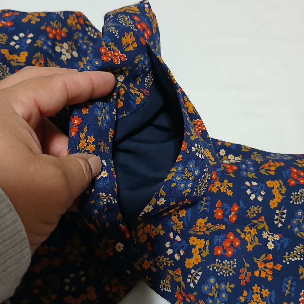 Madewell Floral V-Neck Jumpsuit Navy Blue Orange Wide Leg Double Strap Size 0 - Picture 10 of 10